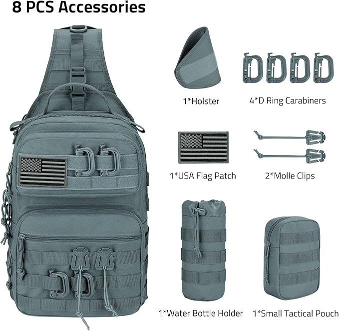 CVLIFE Tactical Sling Bag Backpack for Men Military Shoulder Sling Bag Molle Army Assault Detachable Tactical Bag (Grey)
