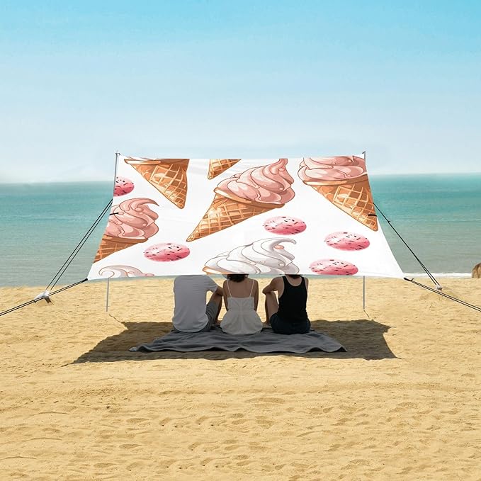 ALAZA Cartoon Ice Cream Cones Pattern Beach Tent Sun Shelter Portable Canopy Sunshade for Outdoor Camping Picnics Backyard Fun 10x9 ft