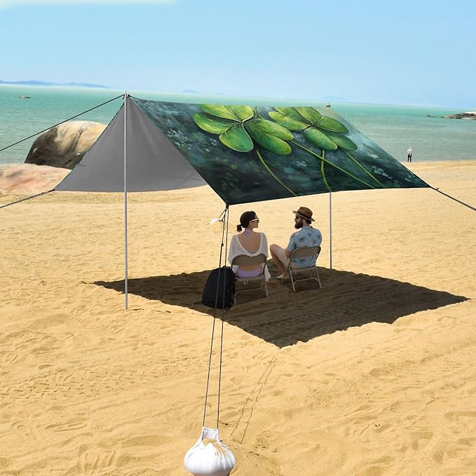 ALAZA Saint Patricks Day Green Clover Leaves Beach Tent Sun Shelter Portable Canopy Sunshade for Outdoor Camping Picnics Backyard Fun 10x9 ft