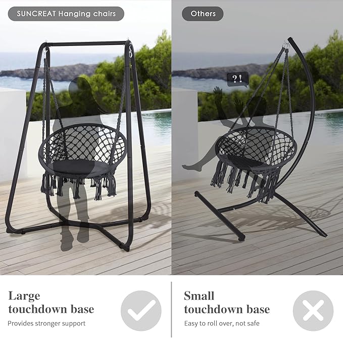 SUNCREAT Hammock Chair with Stand Included Heavy Duty Hanging Chair with Stand 330 lbs Capacity Patent Pending Grey