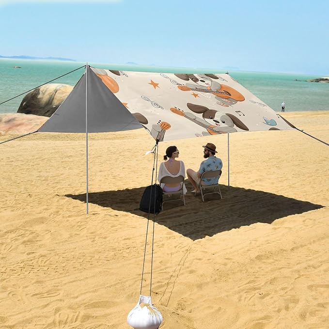 ALAZA Gray Dog Pattern Beach Tent Sun Shelter Portable Canopy Sunshade for Outdoor Camping Picnics Backyard Fun 10x9 ft