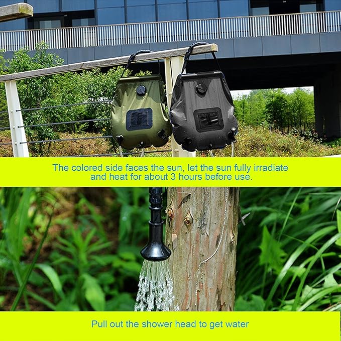 TANIQIACA Retractable Solar Shower Bag NonToxic Environmentally Friendly Capacity for Camping and Travel includes Thermometer and Net Bag Lightweight PVC Material 20L Capacity