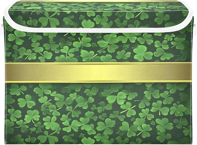 Christmas Storage Baskets with Lids St. Patrick's Day Collapsible Bins Stackable Fabric Linen Baskets Closet Organizer Container 16.5x12.6x11.8