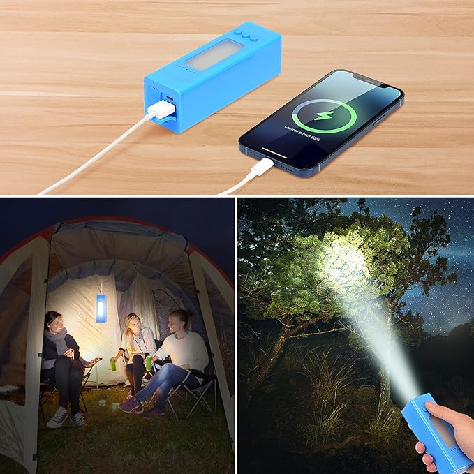 Portable Outdoor Camping Shower with Charger 5000mAh Power Bank High Capacity with LED Camping Lantern for Emergency Light Mobile phone emergency charging 3 Functions Handheld Shower Head