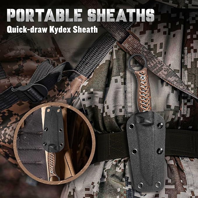 Tanto Fixed Blade Knife - Full Tang Survival Knife for Bushcraft - Camping Knives with Sheath - Black Knives Forged from a Single Piece of D2 Steel - Ideal Gift for Men - Brown