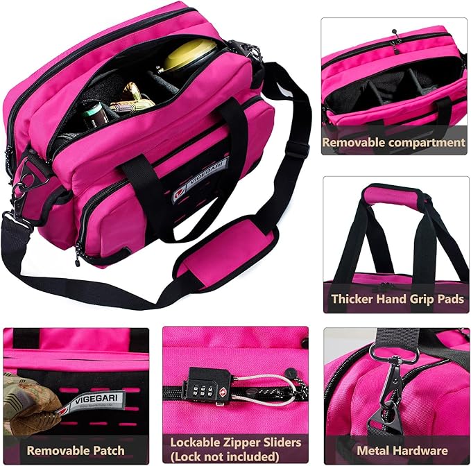 Tactical Pistol Range Bag for 3 Handguns Gun Range Bag with 6 Magazine Slots Lockable Zippers Ammo Storage MOLLE Handgun Case for Shooting Range Accessories