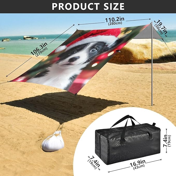 ALAZA Dog Puppy Christmas Hat Beach Tent Sun Shelter Portable Canopy Sunshade for Outdoor Camping Picnics Backyard Fun 10x9 ft