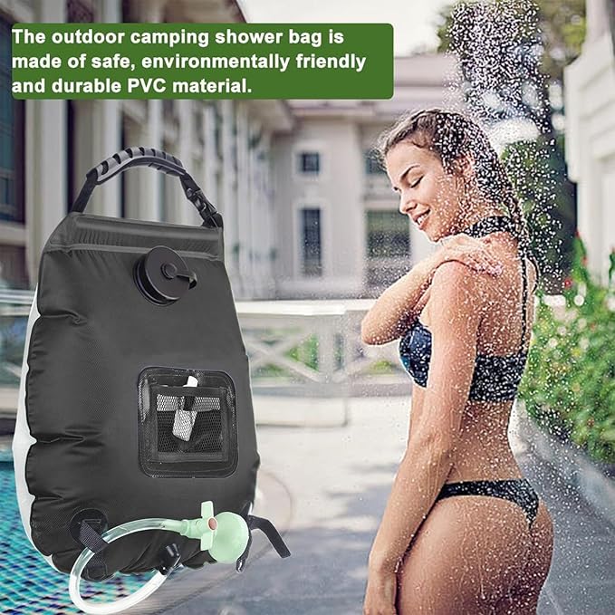 Solar Camping Shower - 5 Gallon Portable Bag Head with Hose Included Camp Bath Pouch with Solar Heating Outdoor Shower 20L Capacity Portable Showers for Beach Indoor Cabin