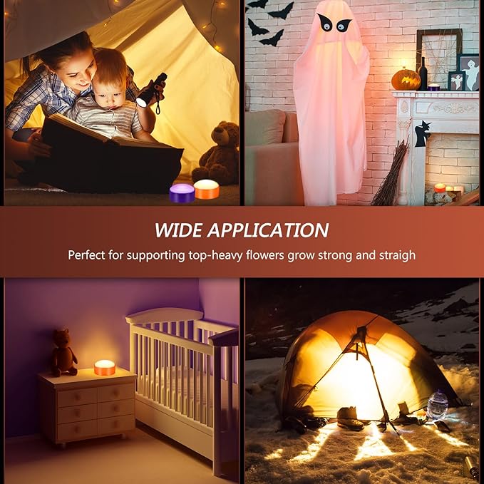 Riakrum 6 Pieces Remote Timer LED Lights with Remote LED Pumpkin Lights Battery Operated Lantern Bright Flameless Candle(Orange Purple)