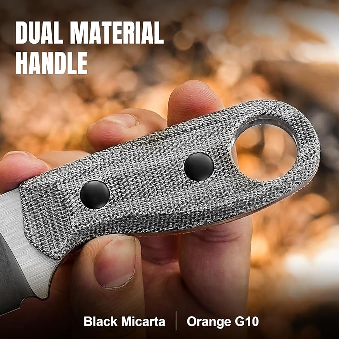 Kizer Beaver Fixed Blade Knife with Sheath 2.75 Nitro-V Steel Blade EDC Camping Knife with Black Micarta and Orange G10 Handle Small Bushcraft Survival Hunting Knives for Men Women 1078A2
