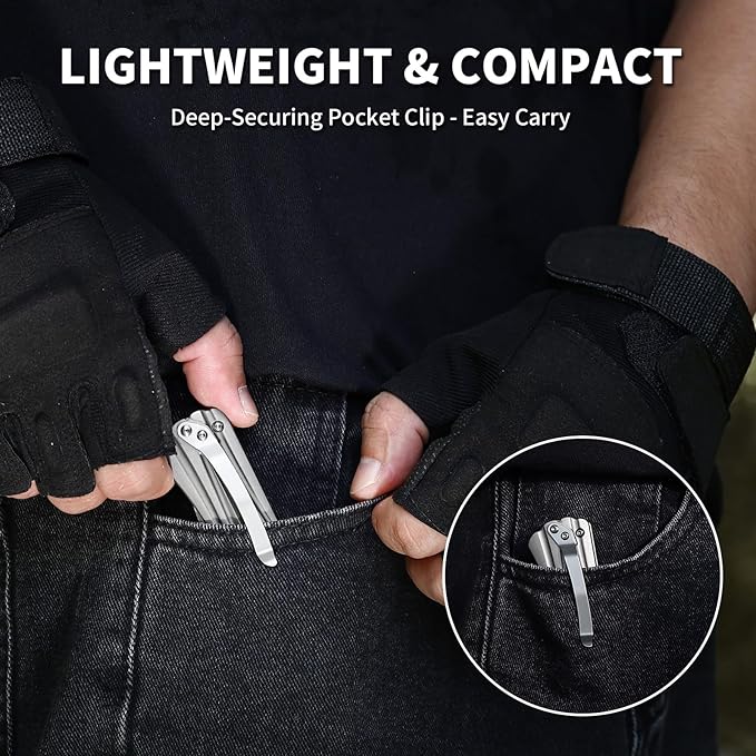 Small EDC Pocket Knife for Men &amp Women - 3 Drop Point D2 Blade Titanium Handle with Button Lock &amp Pocket Clip | Small Slim Cool Folding Knife for Daily Carry Camping Hiking &amp Outdoor Us