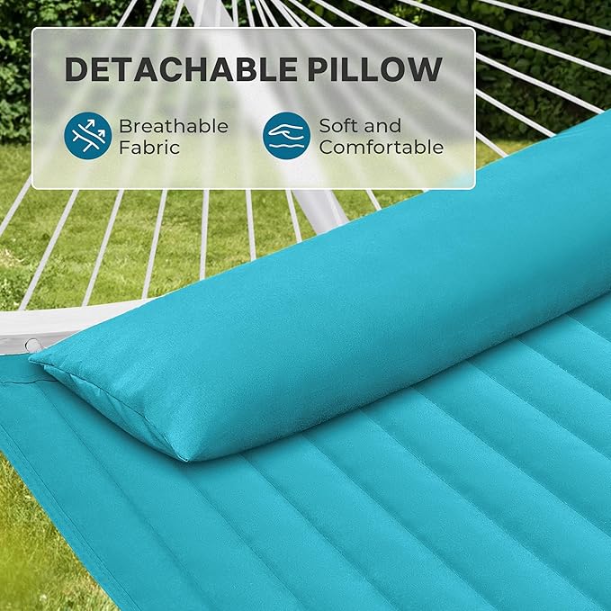 SUPERJARE Hammock with Stand 2 Person Heavy Duty Hammock with Padded Cotton Detachable Pillow &amp Strong Curved-Bar &amp Portable Carrying Bag Perfect for Outdoor &amp Indoor Sky Blue