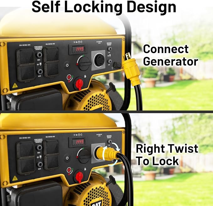 Vockjour 30 Amp Generator Extension Cord 3 Prong 25FT NEMA L5-30P/L5-30R 10 Gauge Extension Cord Yellow Twist Lock Generator Power Cord Heavy Duty STW 125V 3750W ETL Listed