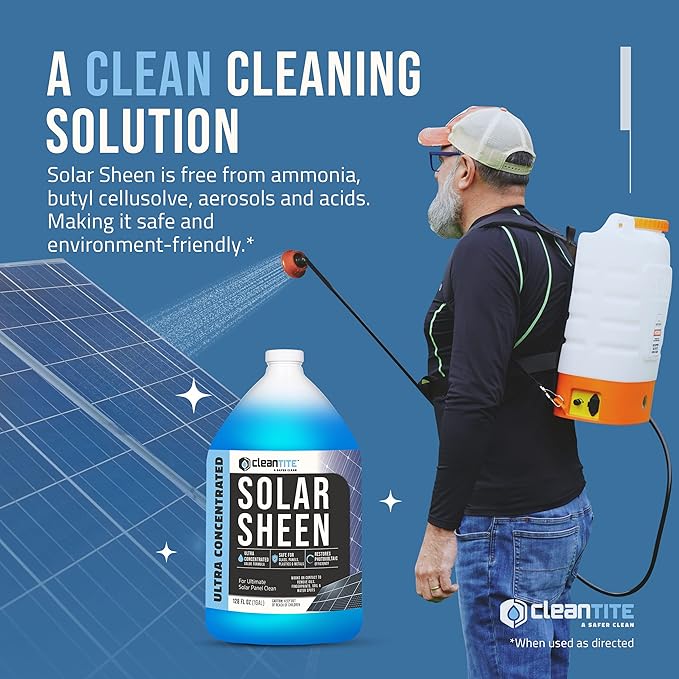 Solar Panel Cleaner 1 Gallon (Makes 512 G) - Super Concentrated Cleaning Solution for Glass Metal Wood &amp Plastic - Remove Oil Fingerprint &amp Water Spots - Multipurpose Solar Panel Cleaning