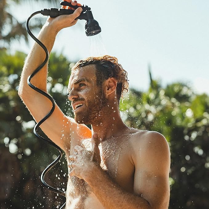 BeachBox Portable Shower Tank – Insulated Hot &amp Cold Water Tank for Camping Beach &amp Outdoor Adventures – 1.3 Gal Capacity – Multi-Spray Shower Gun – Easy Fill &amp Carry