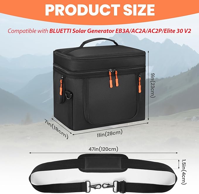 Carrying Case Compatible with BLUETTI EB3A/AC2A/AC2P/Elite 30 V2 Power Station Travel Bag Padded with Multi-pockets for Accessories Protective Cover Storage Bag with Shoulder Strap &amp Handle