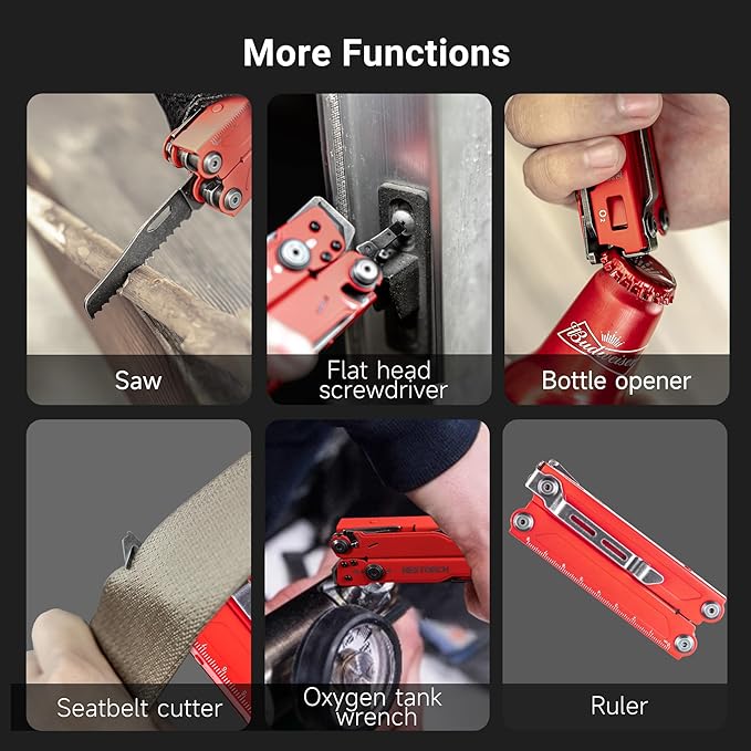 NEXTORCH PIONEER MT20 14-IN-1 Multi-tools Full-SizeVersatile Multi-tool Set with Scissors Needle Nose Pliers Pocket Clip Multi-tool (RED with Glass Breaker)