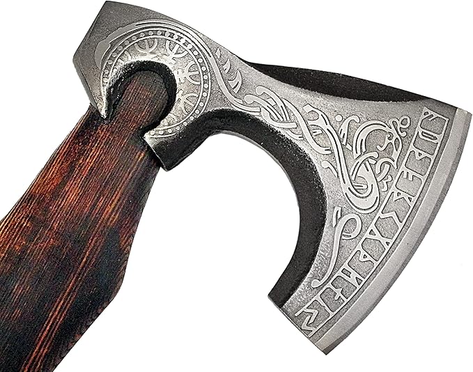 SFG - 19 Handmade Alloy Steel Axe Durable Sharp Blade Lanyard Included. Forged for Hunting Camping Kindling Chopping Firewood Branch Cutting or Informal Throwing