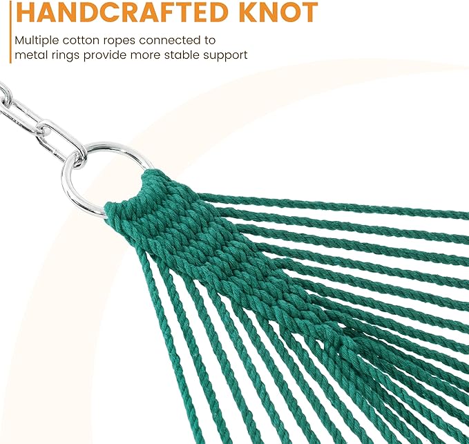 Lazy Daze Hammocks 12FT Double Rope Hammocks 2 Person Hand Woven Cotton Hammock with Spreader Bar for Outside Patio Poolside FIT 13-15 FT Stand Max 450 Lbs Green 141 x 57 inches