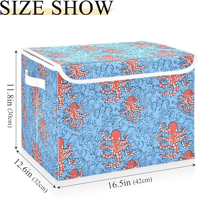 Storage Cube with Lid Octopus Red Print 16.5×12.6×11.8 IN 1 Pack Collapsible Large Capacity Foldable Storage Basket Bin Organizer