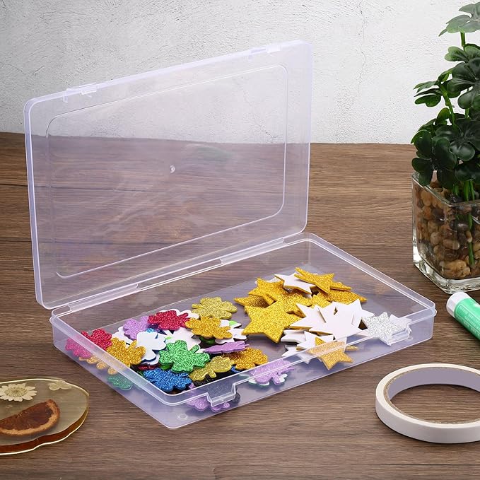 PATIKIL 9x6x1.2inch Clear Storage Box with Hinged Lid 6Pack Plastic Stackable Rectangle Organizer Container for Beads Jewelry Small Items Art Craft Projects