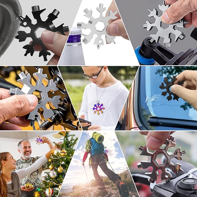 9 Packs Snowflake Multi ToolSnowflake Wrench/Bottle Opener/Screwdriver Kit 18 in 1 Snowflake MultitoolStainless Steel Portable Star Tool for Christmas Great Gifts