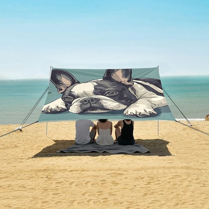 ALAZA French Bulldog on Green Beach Tent Sun Shelter Portable Canopy Sunshade for Outdoor Camping Picnics Backyard Fun 10x9 ft