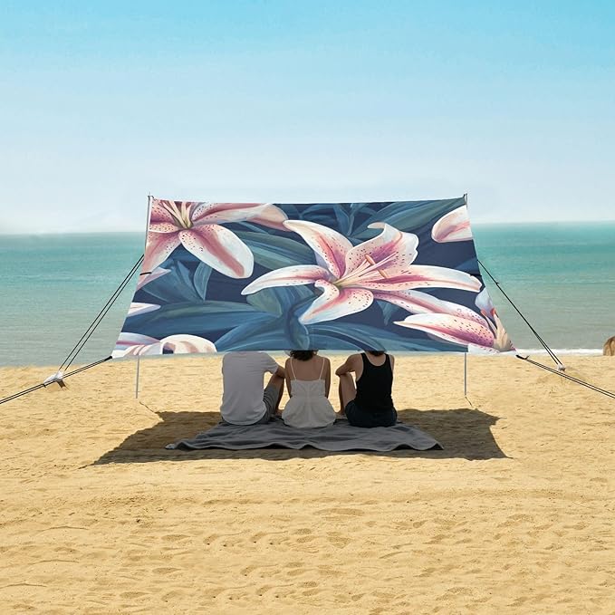 ALAZA Beautiful Pink Lily Beach Tent Sun Shelter Portable Canopy Sunshade for Outdoor Camping Picnics Backyard Fun 10x9 ft