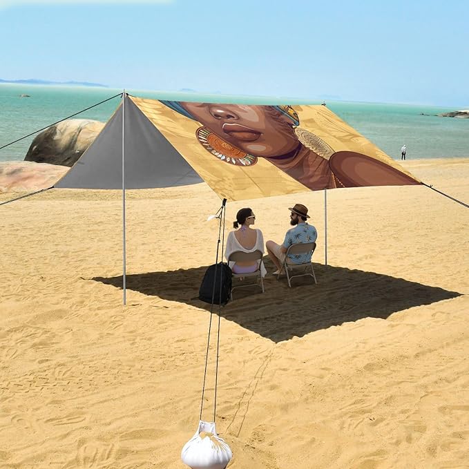 ALAZA Portrait African Woman in Traditional Women Gold Earrings Beach Tent Sun Shelter Portable Canopy Sunshade for Outdoor Camping Picnics Backyard Fun 10x9 ft