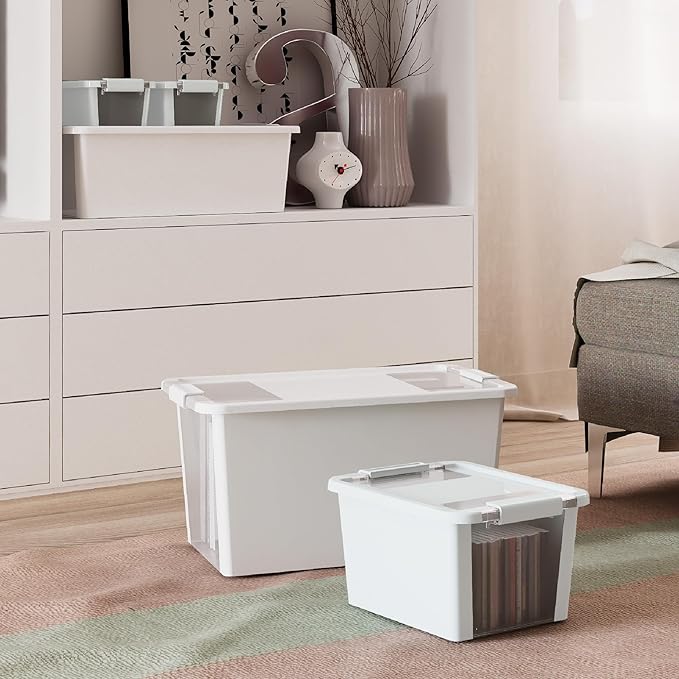 Curver Set of 4 VersaBox Plastic Organization and Storage Box with Secure Latching Lid White