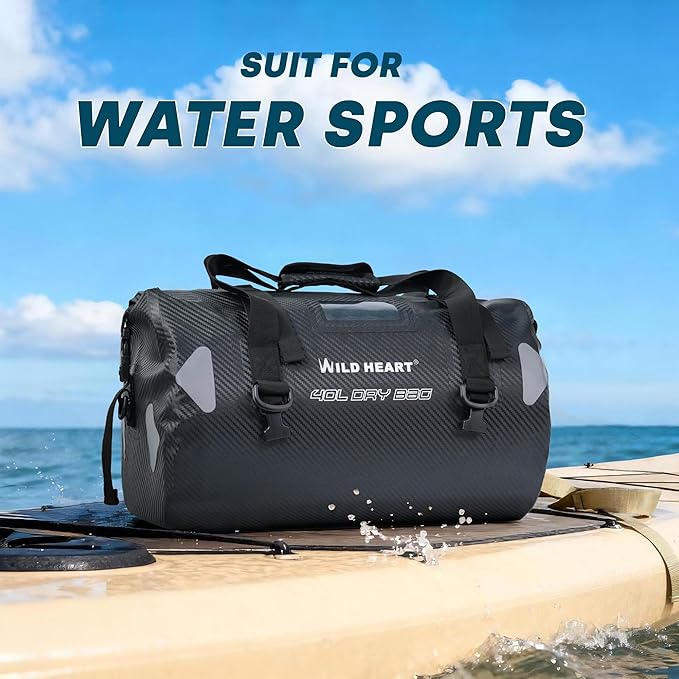 WILD HEART Waterproof Motorcycle Duffel Bag PVC500D Double-bottom With Rope Straps and Inner Pocket 40L 66L 100L for Kayaking Camping BoatingMotorcycle