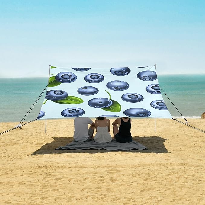 Beach Canopy with Windproof Ropes &amp Sandbags Beach Tent Sun Shade Sun Shelter for Camping Trips Fishing Backyard Fun or Picnics Blueberry