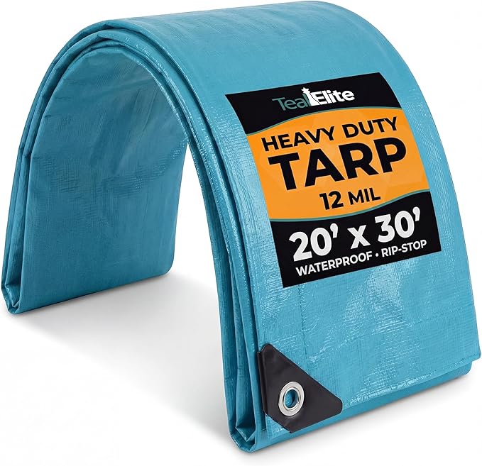 Tarps Heavy Duty Waterproof 20x30-12 mil Thick Camping Tent - Blue Tarp 20x30 UV Resistant Rip &amp Tear Proof with Metal Grommets – Multipurpose Use for Camping Tent Boat RV Car &amp Pool Cov