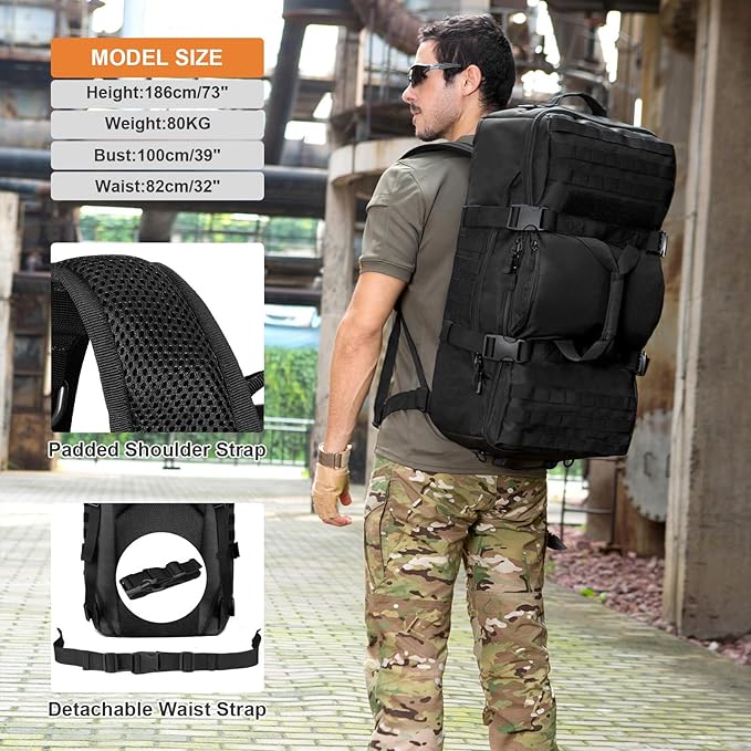 HUNTVP 60L Tactical Backpack Tactical Duffel Bag Military Travel Bag Outdoor Assault Pack Rucksack Bag | Gear Sport Outdoor Bag For Hunting Camping Trekking