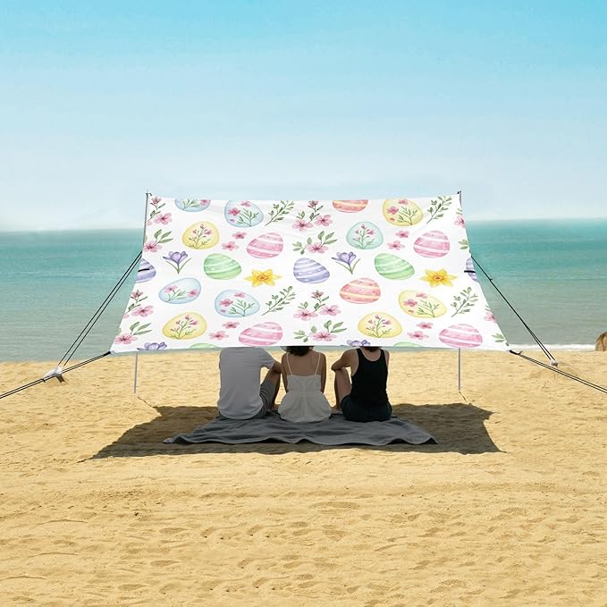 xigua Easter Egg Beach Tent Sun Shelter with Carrying Bag - Silver Coated Oxford Fabric Beach Canopy for Beach Camping Fishing - Includes Windproof Ropes Sandbags &amp Stakes