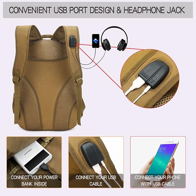 outdoor plus Camo Backpack for BoysMilitary Teen Backpack with USB Port Army Bookbag for School Tactical