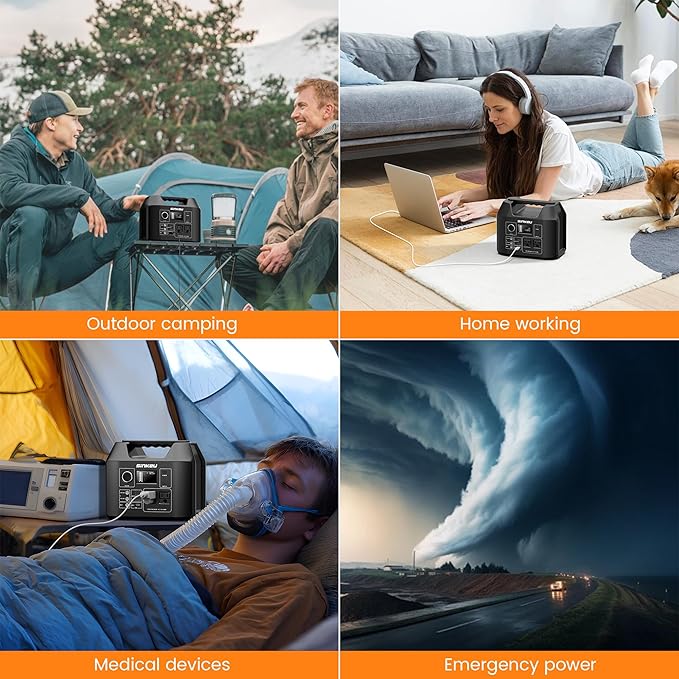 SinKeu Portable Power Station 80000mAh 256Wh LiFePO4 Battery Backup300W AC Outlets Solar Generator for Hurricane Emergency Outdoor Camping RVs Home