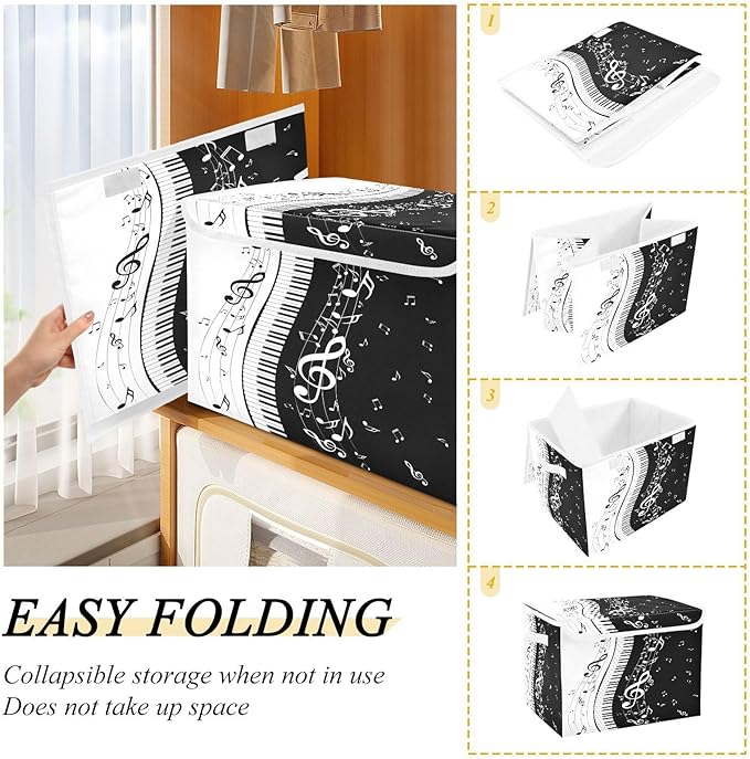 Piano Music Note Storage Bins with Lids Large Storage Basket with Handles Foldable Fabric Storage Box Organizer for Clothes Closet Cabinet Home Office Bedroom