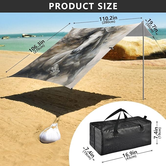 ALAZA White Horse Beach Tent Sun Shelter Portable Canopy Sunshade for Outdoor Camping Picnics Backyard Fun 10x9 ft