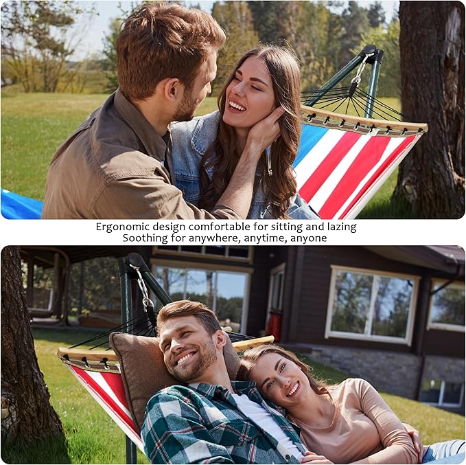 Tranquillo Sturdy Steel Hammock with Stand Premium Cotton Canvas Hammock 600 lbs Capacity Hammock Stand Folding Portable 30-Second Fold Unfold for Camping American Flag