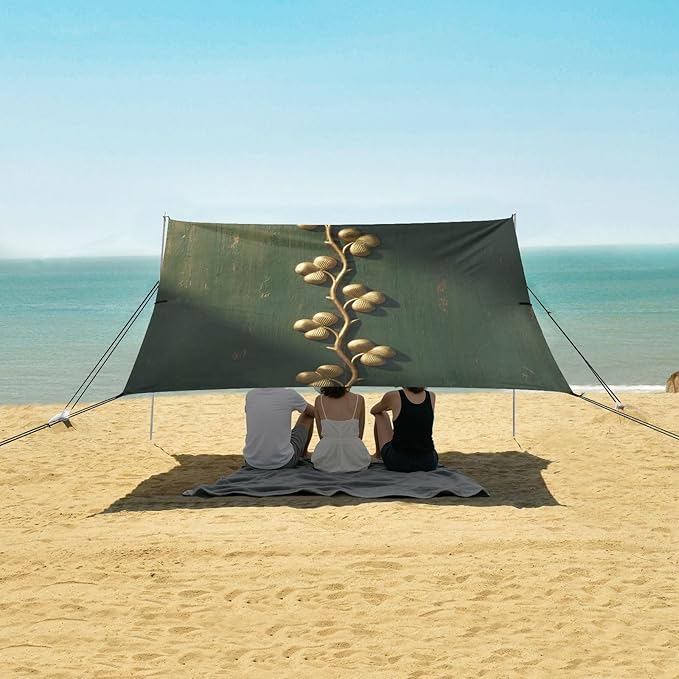 xigua St. Patrick's Day Beach Tent Sun Shelter with Carrying Bag - Silver Coated Oxford Fabric Beach Canopy for Beach Camping Fishing - Includes Windproof Ropes Sandbags &amp Stakes