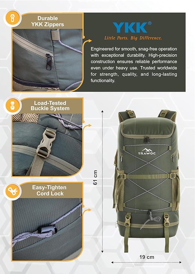 TRAWOC STEALTH 40L Travel Backpack for Men and Women Laptop &amp Shoe Compartment Rain CoverCasual Bag for trekking &amp Hiking