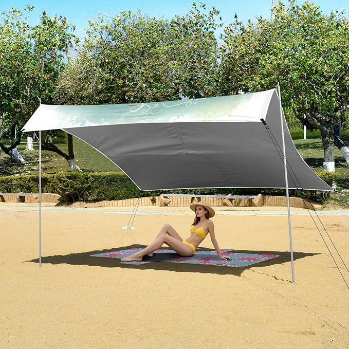xigua Happy Easter Beach Tent Sun Shelter with Carrying Bag - Silver Coated Oxford Fabric Beach Canopy for Beach Camping Fishing - Includes Windproof Ropes Sandbags &amp Stakes