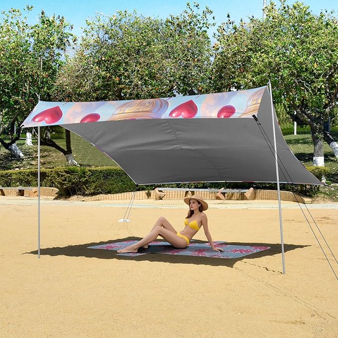ALAZA Ice Cream Cherry Pattern Beach Tent Sun Shelter Portable Canopy Sunshade for Outdoor Camping Picnics Backyard Fun 10x9 ft