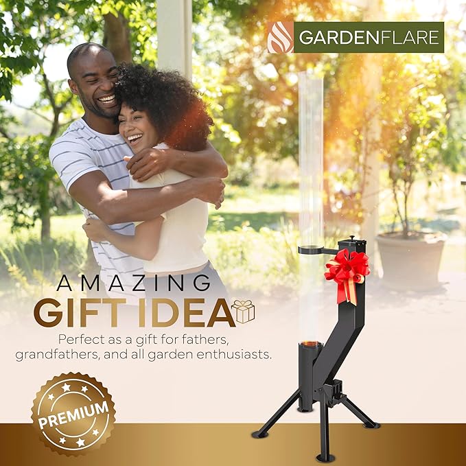 GARDENFLARE Stainless Steel Pellet Stove &amp Smokeless Firepit Patio Heater for Ambiance - Fire Pit for Patio Fire Tube Outside Backyard Bonfire &amp Outdoor Fireplace (Matte Black Premium)