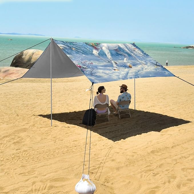 ALAZA Christmas Horse Beach Tent Sun Shelter Portable Canopy Sunshade for Outdoor Camping Picnics Backyard Fun 10x9 ft