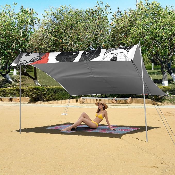 ALAZA Dog Winter Beach Tent Sun Shelter UPF50+ Protection Beach Shade Canopy w/ 4 Sandbags for Outdoor Camping Fishing Backyard Fun Picnic 10x9 ft