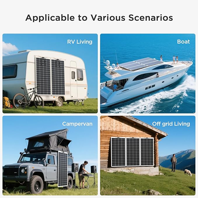 400W Flexible Solar Panel Set (2x200W) Cool-Running White Design Premium ETFE Solar Array Weatherproof Power Solution for Catamaran Large RV and Shed