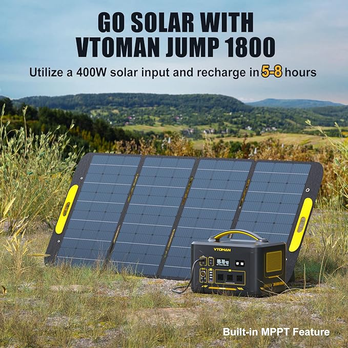 VTOMAN Jump 1800 Portable Power Station with 200W Solar Panel 1800W/1548Wh LiFePO4 Battery Solar Generator with 1800W Constant-Power PD 100W Type-C Capacity Expandable for Camping Home Backup