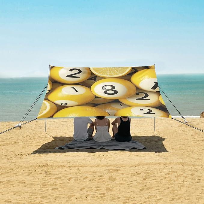 ALAZA Number Billiard Ball Lemon Seamless Beach Tent Sun Shelter Portable Canopy Sunshade for Outdoor Camping Picnics Backyard Fun 10x9 ft